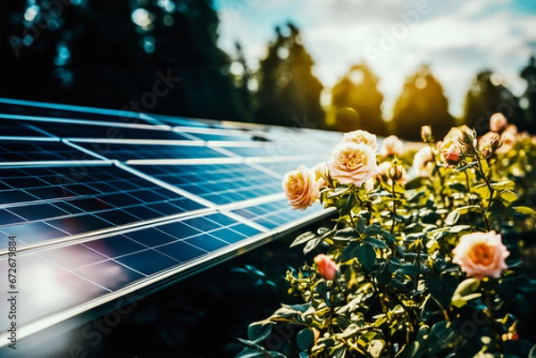 Obraz Agrivoltaics combine farmland and solar energy, intelligently offering renewable power generation and crop shading.