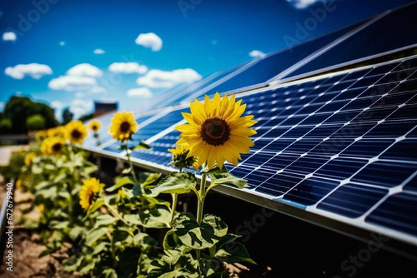 Obraz Agrivoltaics combine farmland and solar energy, intelligently offering renewable power generation and crop shading.