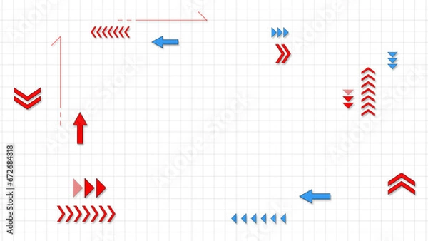 Fototapeta 様々な形の矢印が流れる背景　
白い背景