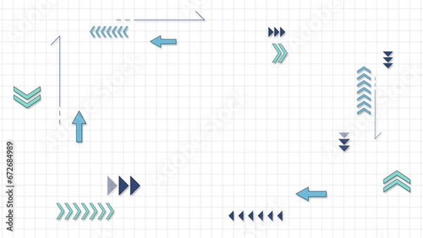 Fototapeta 様々な形の矢印が流れる背景　
白い背景