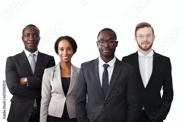 Fototapeta The Power of Age and Experience: A Multicultural Business Team, Smartly Dressed, Unites on a White Background, Demonstrating the Strength in Their Collective Wisdom