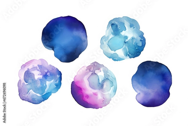 Fototapeta Set of watercolor colorful planets isolated on white background. Neural network AI generated art