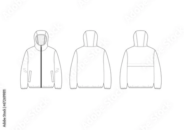 Fototapeta シンプルなウィンドブレーカーパーカーブルゾン　フーディー/ニットテープ仕様/ベンチレーション