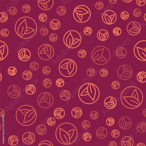 Fototapeta Brown line Tea leaf icon isolated seamless pattern on red background. Tea leaves. Vector