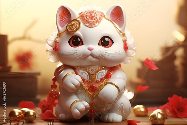 Obraz cat with christmas ball