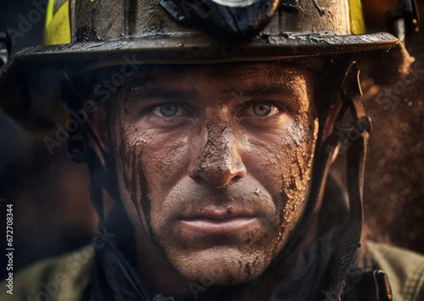 Fototapeta portrait of a fireman in a helmet