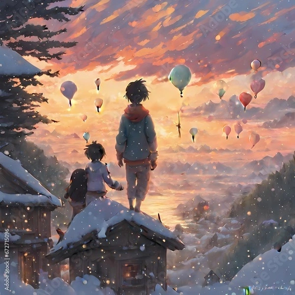 Obraz White snow on winter with child