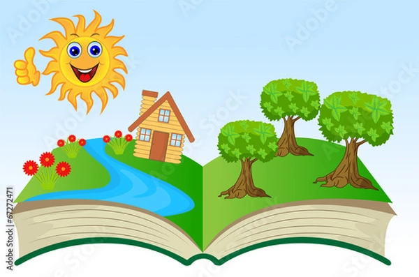 Fototapeta open book with summer landscape