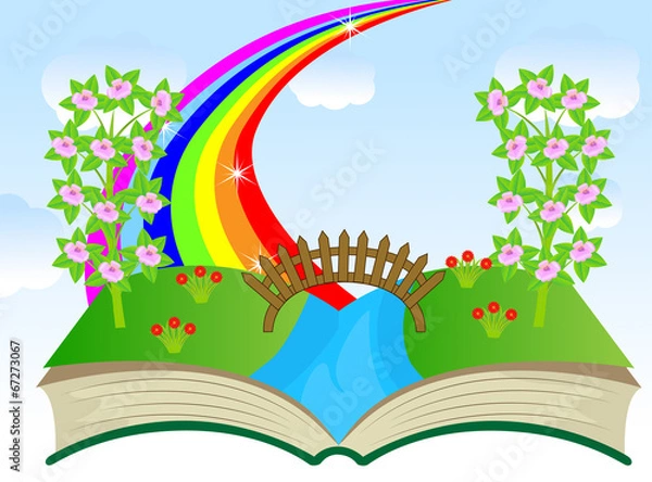 Fototapeta open book with summer landscape