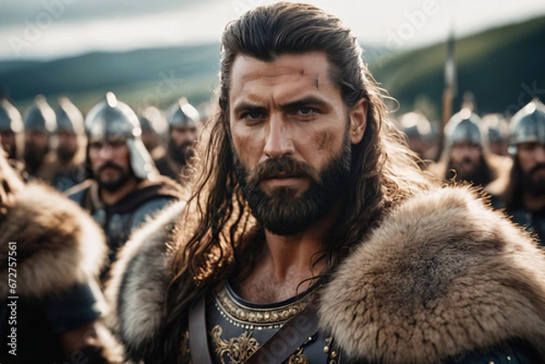 Fototapeta Germanischer Krieger im Kampf zur Illustration geschichtlicher Inhalte.