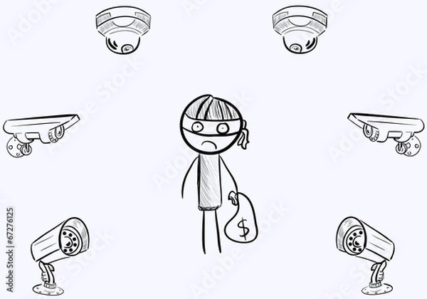 Obraz The robber under video cameras