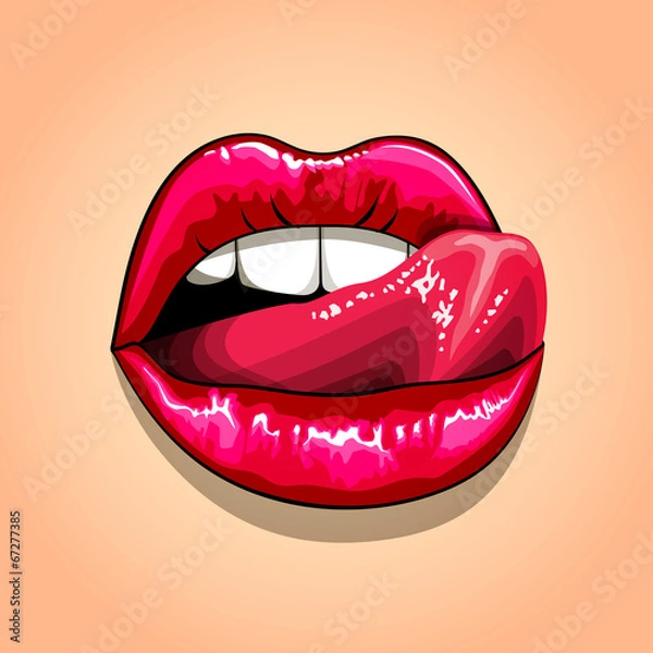 Fototapeta woman licking red lips