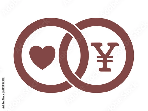 Fototapeta 円マークとハートをリングで繋げたシンプルなデザインイラスト