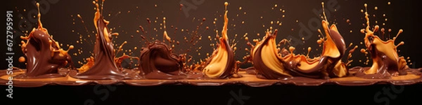 Fototapeta Dynamic caramel and chocolate splash