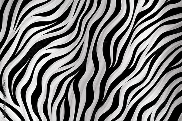 Fototapeta The simple black and white striped pattern of a zebra texture fur illustration background. Generative AI.