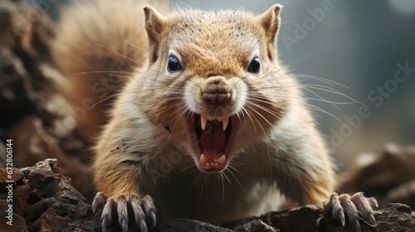 Fototapeta Irate Squirrel. A Fiery and Animated Rodent Displaying Discontent