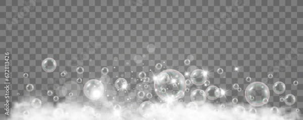 Obraz Air bubbles on a transparent background. Soap foam vector illustration.	


