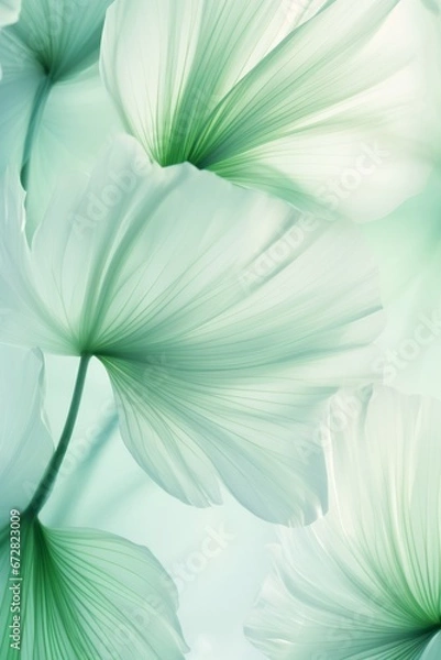Fototapeta Fresh, delicate, ethereal tropical leaves background with a mist effect, translucent rainforest greenery design