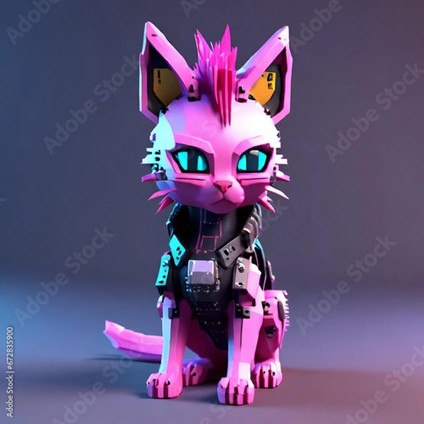 Obraz cyber cat 3D created with generative ai technology	