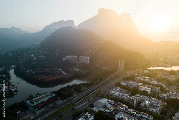 Obraz Aerial View of Hills and Mountains in Barra da Tijuca on Sunrise