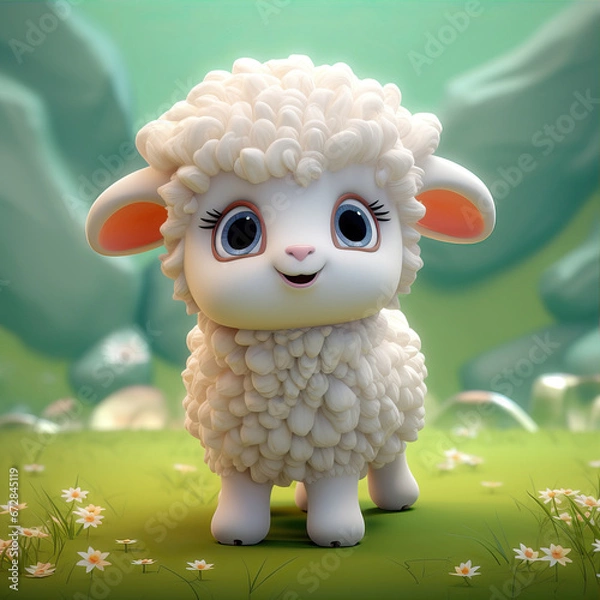 Fototapeta Cute funny sheep in 3D cartoon style
