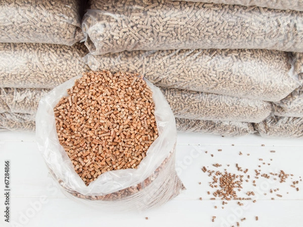 Obraz wood pellets in a Sack