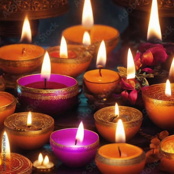 Fototapeta Best diwali candleslights with Ai generated.