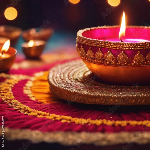 Fototapeta diwali burning candles in a church with ai generated.