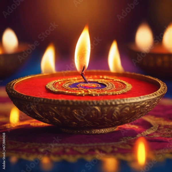 Fototapeta happy diwali photo of indian candle light with Ai generated.