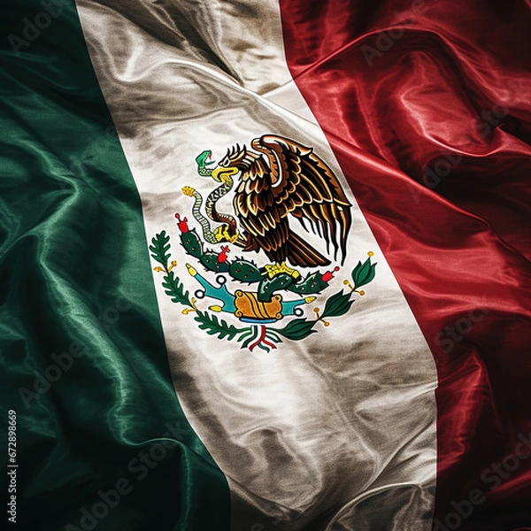 Obraz Flag Mexico symbol of the state Mexico silk flag waving and is folded closeup
