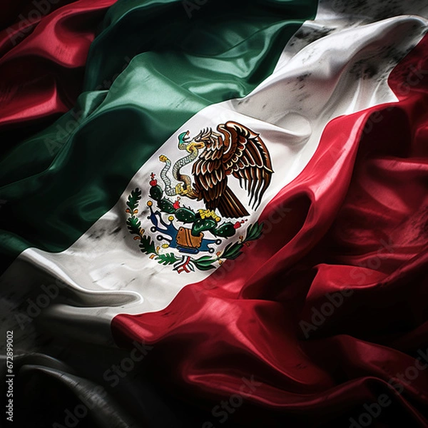 Obraz Flag Mexico symbol of the state Mexico silk flag waving and is folded closeup