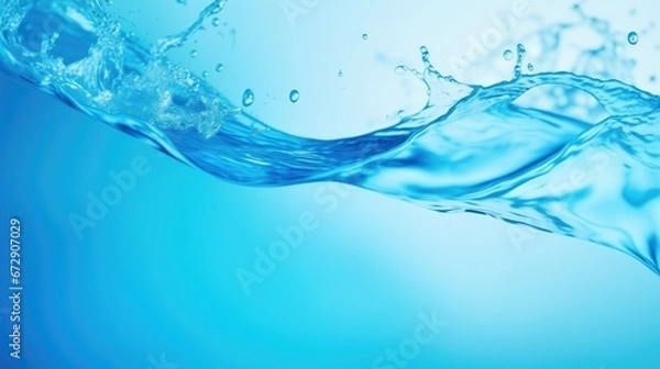 Fototapeta Vibrant blue watercolor painting with a single-colored background. Hyper-realistic and sharp focus. Creative and colorful brush strokes depict flowing water in a transparent and gradient style.