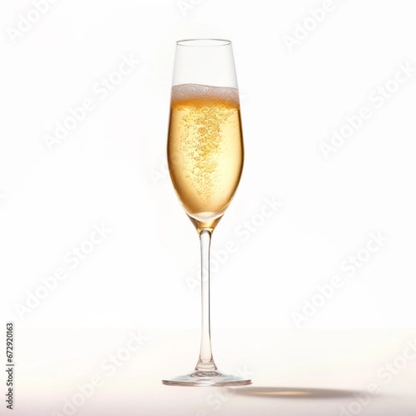 Fototapeta A crystal-clear flute glass of champagne isolated on white background