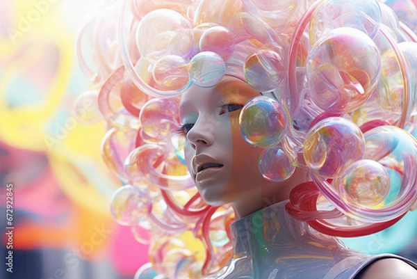 Obraz Face of female robot, Artificial intelligence concept. Bubbless, Generative A