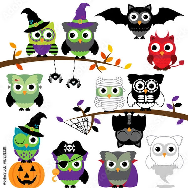 Obraz Vector Collection of Spooky Halloween Owls 