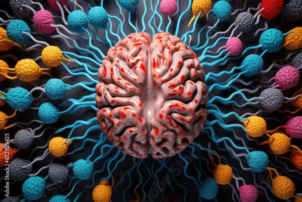 Fototapeta Diverse brains in various shades on a colorful surface, showcasing the multitude of mental capacities