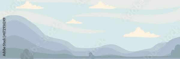 Obraz Mountain landscape against a background of blue sky with clouds. Vector graphics.