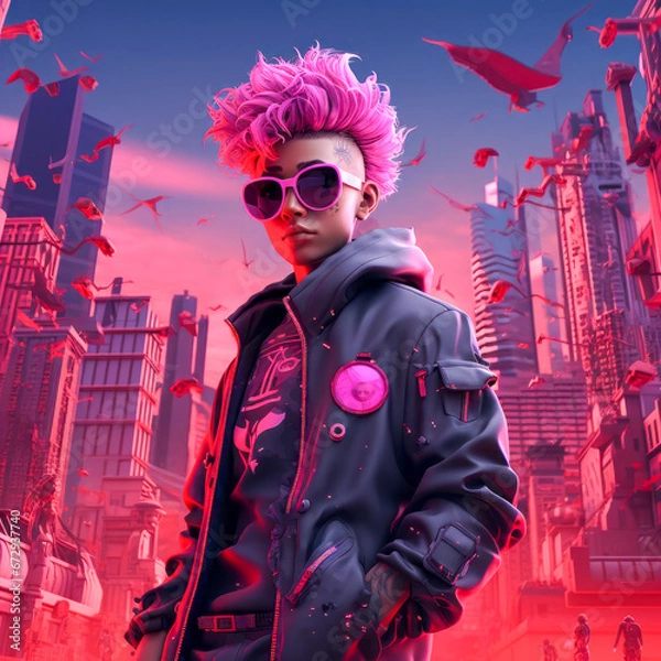 Obraz Punk Style Influencer in Neon City