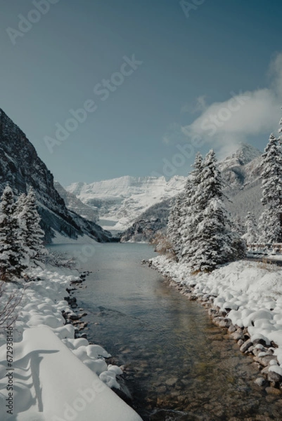 Obraz Winter's Whisper at Lake Louise: Fresh Snow Blankets the Unfrozen Waters