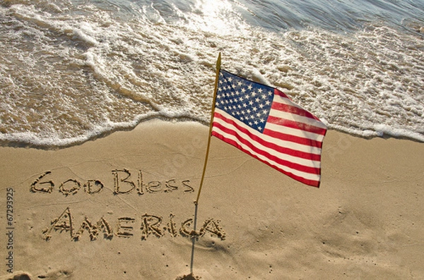 Obraz American flag in beach sand