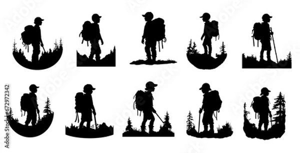 Obraz kid adventure with backpack silhouette for logo