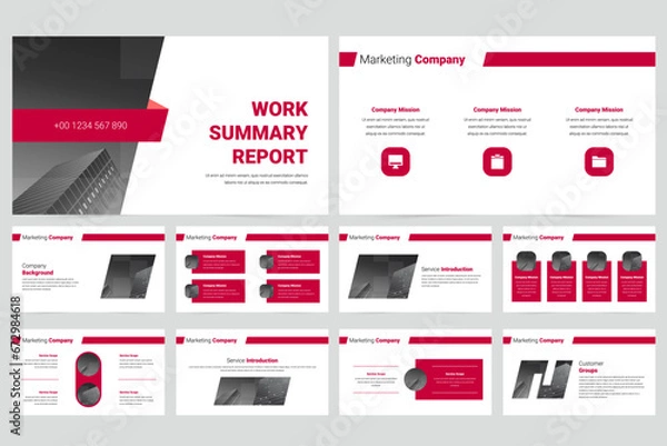 Obraz Red modern business work report slide presentation template