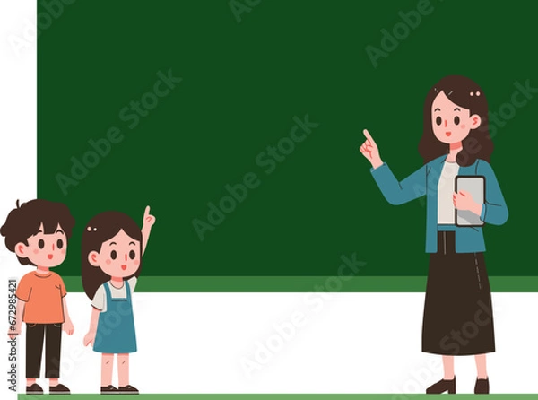 Obraz 黒板と先生と生徒2人