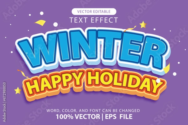 Fototapeta vector editable text effect, welcome winter, happy holiday and new year with winter decorations, for headlines, logos or promotions welcoming winter in December