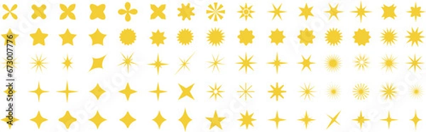 Fototapeta Set of golden sparkles star icons. Star png. Christmas golden star icon. Bright firework .Light gold icon set. Flash,shine sparkle icon,glare,blink star.