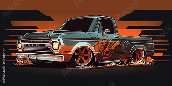 Fototapeta illustration of muscle truck,, muscle car vector design