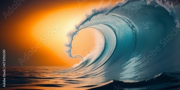 Obraz 波、津波、ネオン、エメラルドグリーン、generative ai