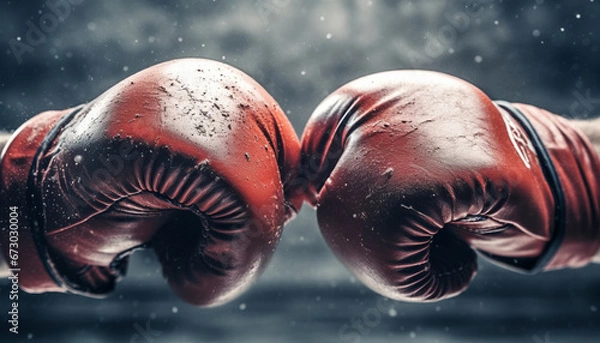 Fototapeta Close-up shot of boxer's gloves in action generative ai