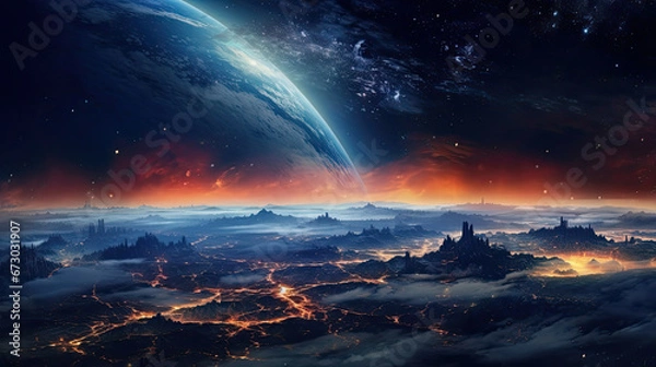 Fototapeta space view, planet at night, A beautiful night seen from the space