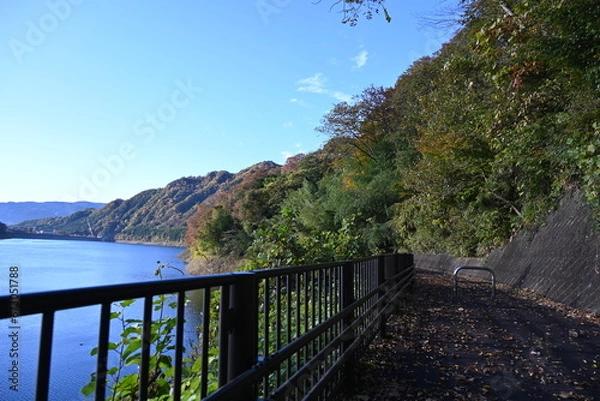 Obraz 群馬県の猿ヶ京温泉にある赤谷湖畔の遊歩道